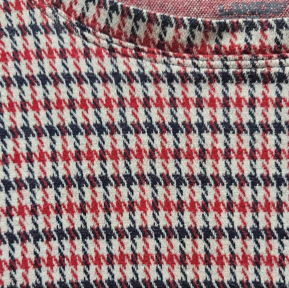 Lands End Womens Size M Red and Navy Houndstooth Long Sleeve Tee Sweatshirt - Picture 4 of 5